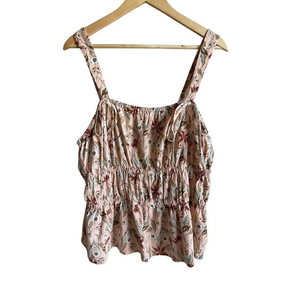 New with tags! Universal Thread Pale Pink Floral Leaf Print Ruffle Peplum Top - Picture 4 of 9